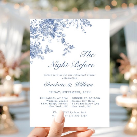 Invitation Dîner de répétition de jardin victorien bleu franç