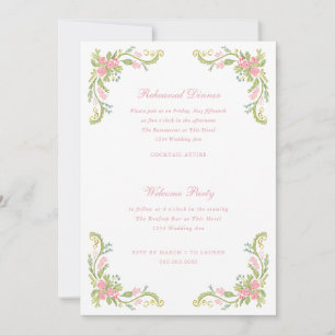 Invitation Dîner de répétition de la bordure florale rococo o