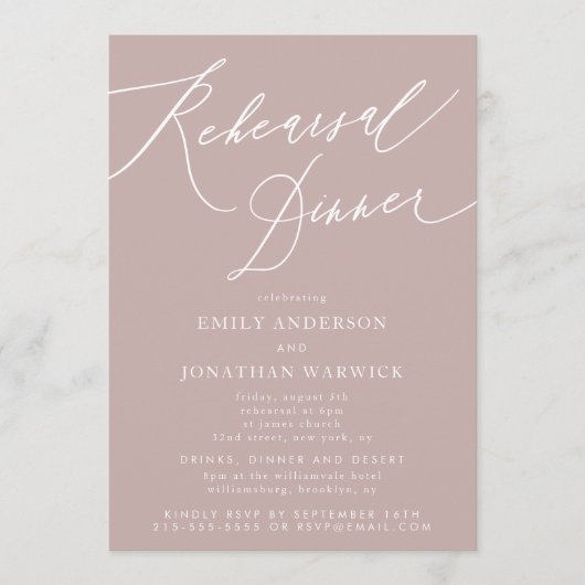 Invitation Dîner de répétition de la calligraphie rose modern (Devant)