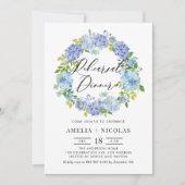 Invitation Dîner de répétition de la couronne bleu hydrangée (Devant)