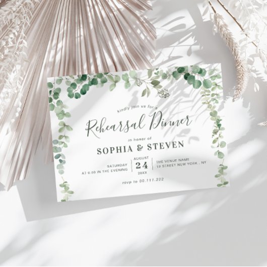 Invitation dîner de répétition de la couronne d'eucalyptus