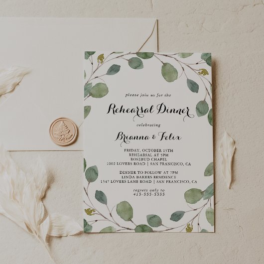 Invitation Dîner de répétition de la couronne d'eucalyptus