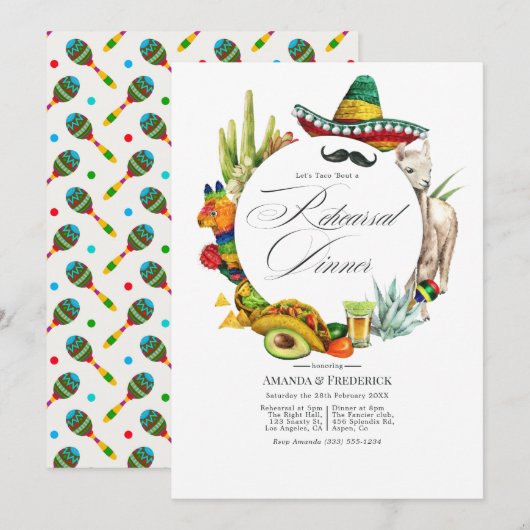 Invitation Dîner de répétition de la Fiesta mexicaine Aquarel (Devant / Derrière)