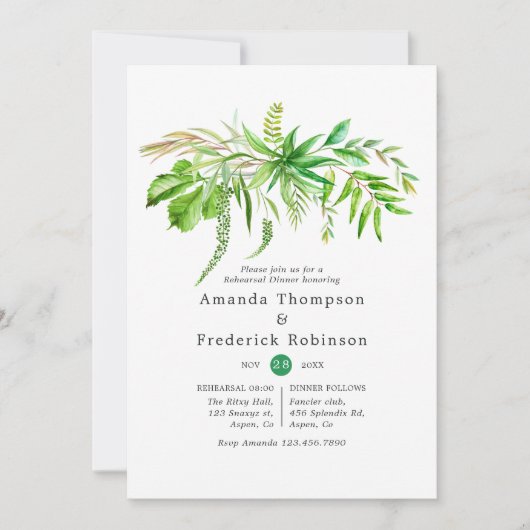 Invitation Dîner de répétition de la forêt d'aquarelle (Devant)