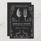 Invitation Dîner de répétition de la fourche d'argent ornée V (Devant / Derrière)