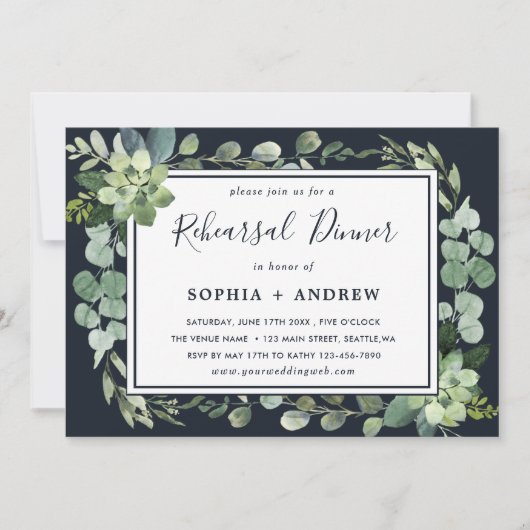 Invitation Dîner de répétition de la Marine bleue de minuit (Devant)