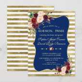 Invitation Dîner de répétition de la Marine Blush Floral Gold (Devant / Derrière)