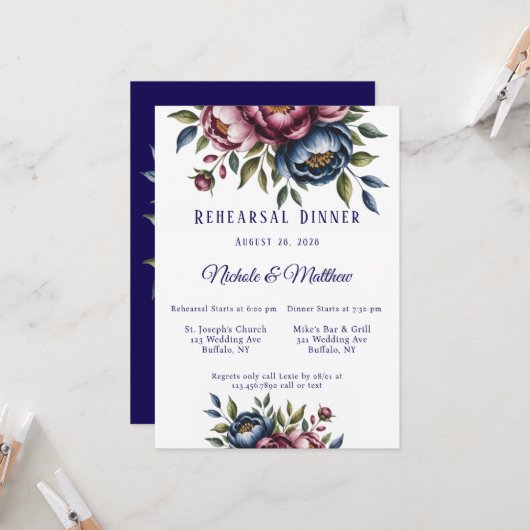 Invitation Dîner de répétition de la marine de Bourgogne et d (Devant/Arrière en situation)