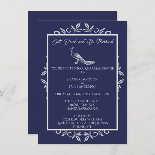 Invitation Dîner de répétition de la Marine Peacock (Devant / Derrière)