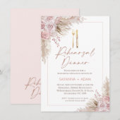 Invitation Dîner de répétition de la Pampa florale Boho Blush (Devant / Derrière)
