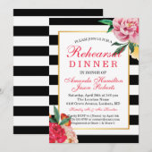 Invitation Dîner de répétition de la pivoine florale à rayure (Devant / Derrière)