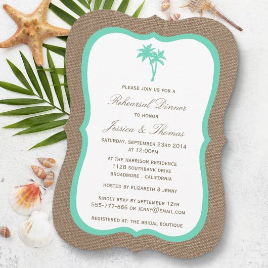 Invitation Dîner de répétition de la plage de Burlap