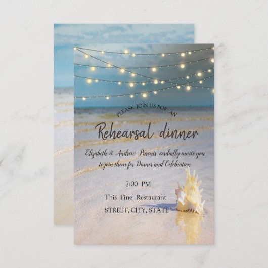 Invitation Dîner de répétition de la plage Waves Seashell (Devant / Derrière)