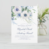 Invitation Dîner de répétition de la végétation florale bleu  (Debout devant)