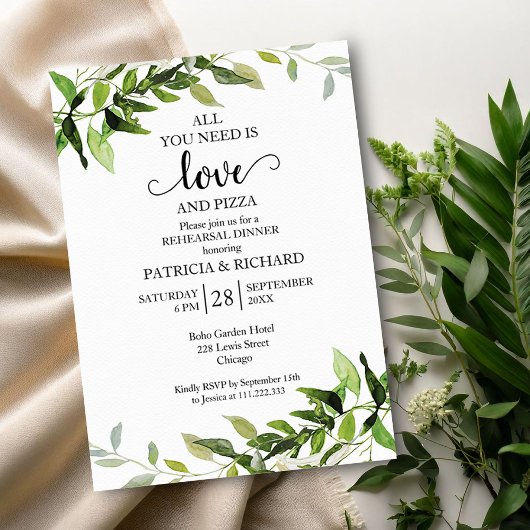Invitation Dîner de répétition de l'amour de verdure et de pi