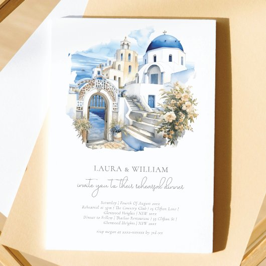 Invitation Dîner de répétition de l'aquarelle de Santorin Grè
