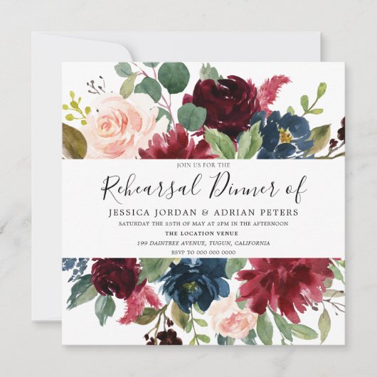 Invitation Dîner de répétition de l'aquarelle florale de Bour (Devant)