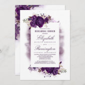 Invitation Dîner de répétition de l'Aquarelle Florale Pourpre (Devant / Derrière)