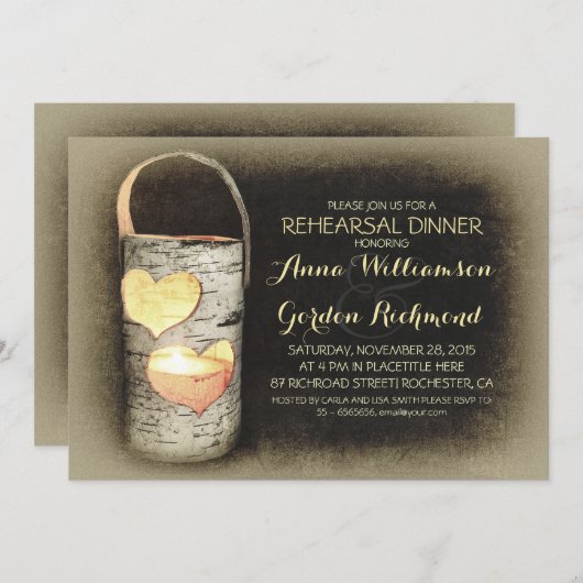 Invitation Dîner de répétition de l'arbre rustique (Devant / Derrière)