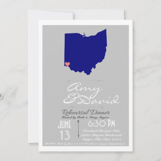 Invitation Dîner de répétition de l'état de Silver Grey Ohio (Devant)