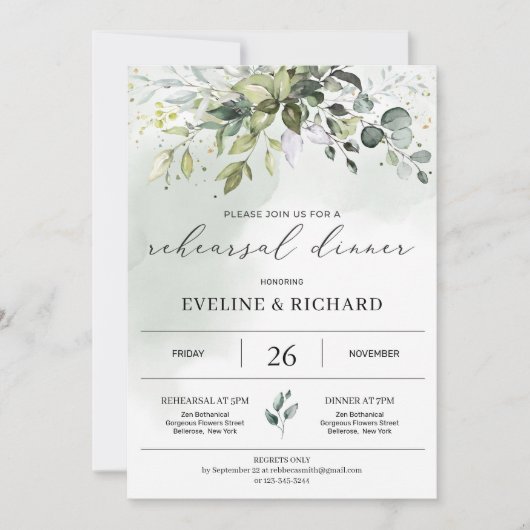 Invitation Dîner de répétition de l'eucalyptus du feuillage d (Devant)