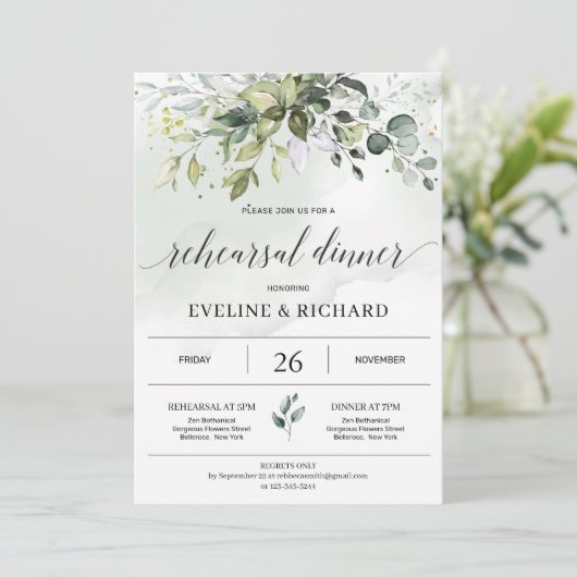 Invitation Dîner de répétition de l'eucalyptus du feuillage d (Debout devant)