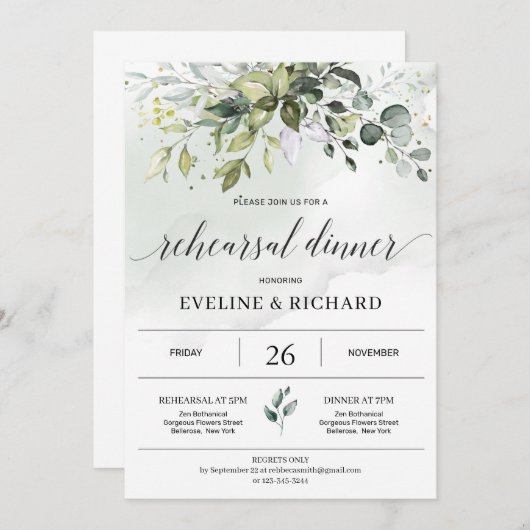 Invitation Dîner de répétition de l'eucalyptus du feuillage d (Devant / Derrière)