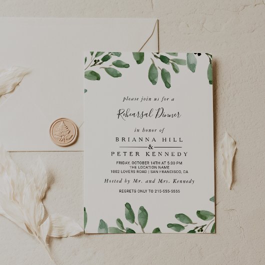 Invitation Dîner de répétition de l'eucalyptus tropical vert