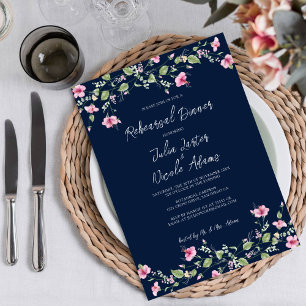 Invitation Dîner de répétition de l'hibiscus rose bleu marine