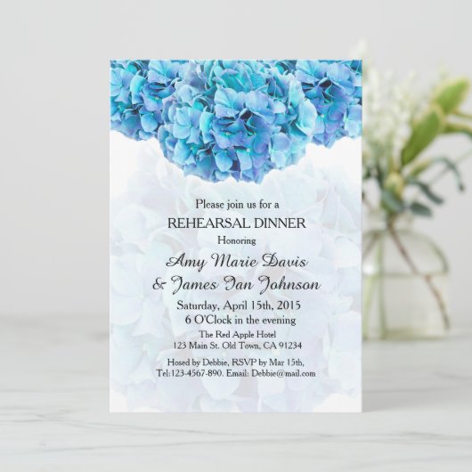 Invitation Dîner de répétition de l'hydrangée bleue invitatio (Debout devant)