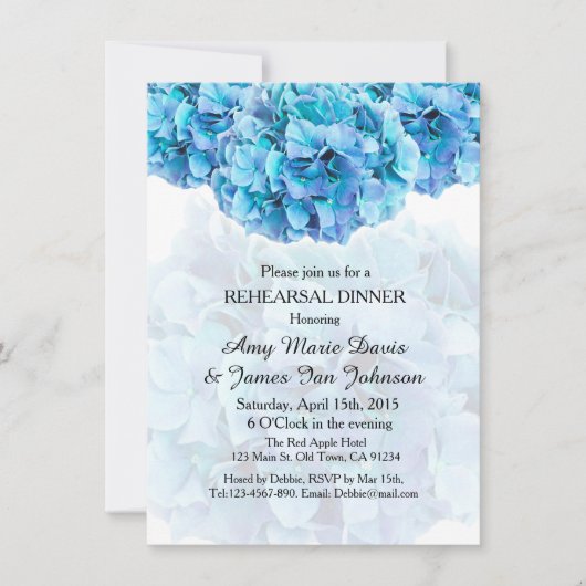 Invitation Dîner de répétition de l'hydrangée bleue invitatio (Devant)