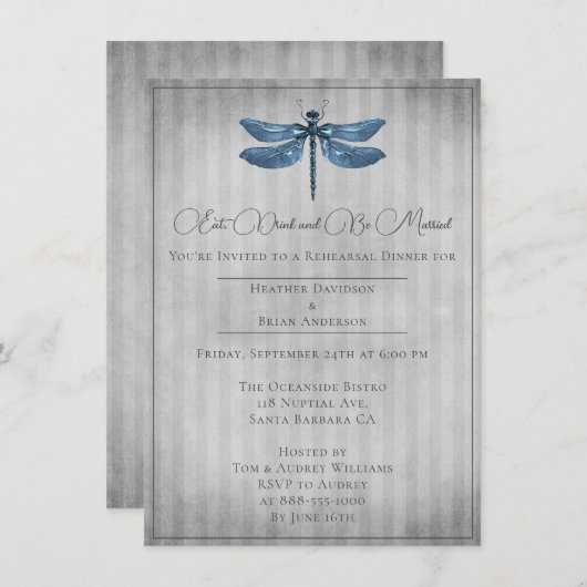 Invitation Dîner de répétition de libellules à bijoux bleus (Devant / Derrière)