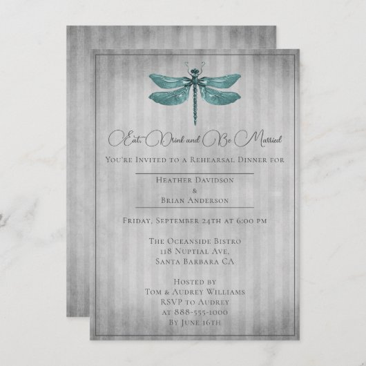 Invitation Dîner de répétition de libellules à bijoux turquoi (Devant / Derrière)