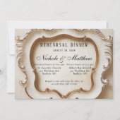 Invitation Dîner de répétition de luxe baroque blanc et or (Devant)