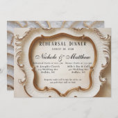 Invitation Dîner de répétition de luxe baroque blanc et or (Devant / Derrière)