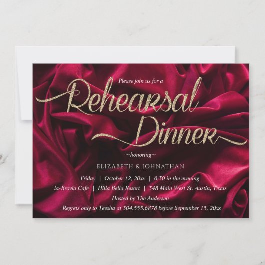 Invitation Dîner De Répétition De Luxe Chic Bourgogne (Devant)