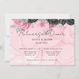 Invitation Dîner de répétition de luxe rose et noir floral