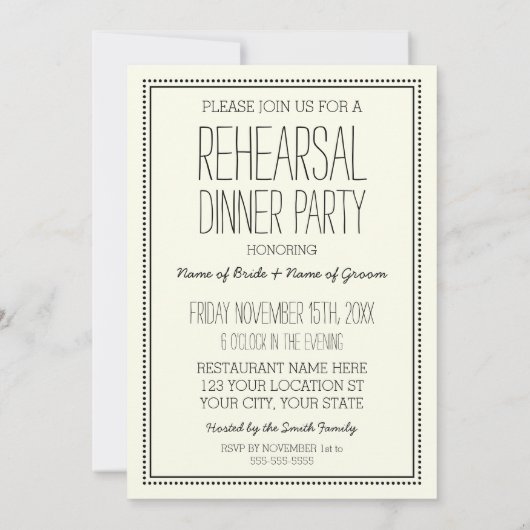 Invitation Dîner de répétition de mariage (Dos)