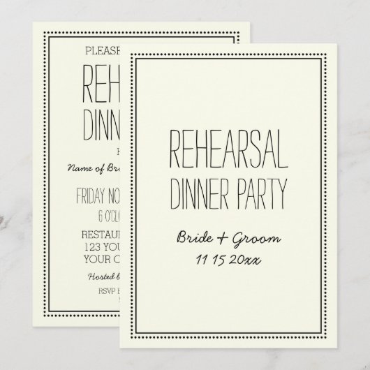 Invitation Dîner de répétition de mariage (Devant / Derrière)