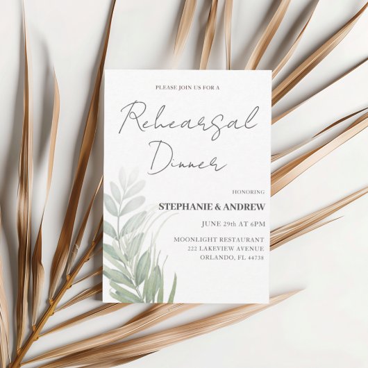 Invitation Dîner de répétition de mariage à feuillage vert