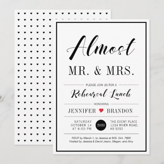 Invitation Dîner de répétition de mariage à la typographie mo (Devant / Derrière)