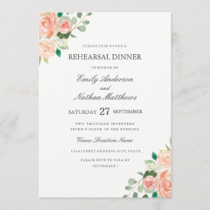 Invitation Dîner de répétition de mariage à l'aquarelle flora