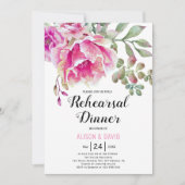 Invitation Dîner de répétition de mariage à l'aquarelle rose (Devant)