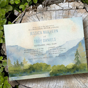 Invitation Dîner de répétition de mariage aquarelle au lac de