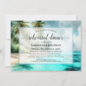 Invitation Dîner de répétition de mariage aquarelle plage tro (Devant)