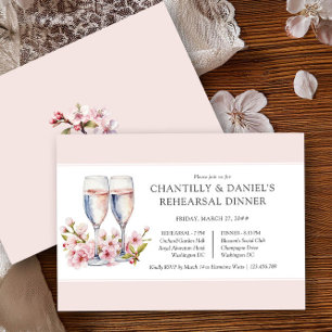 Invitation Dîner de répétition de mariage au Champagne Fleur