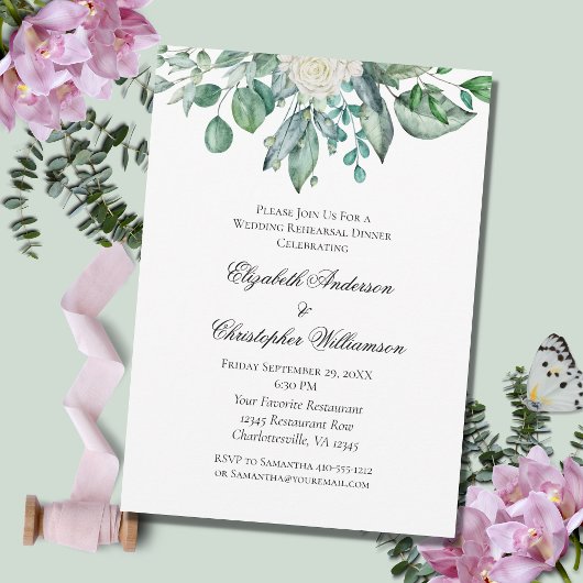 Invitation Dîner de répétition de mariage au eucalyptus Rose