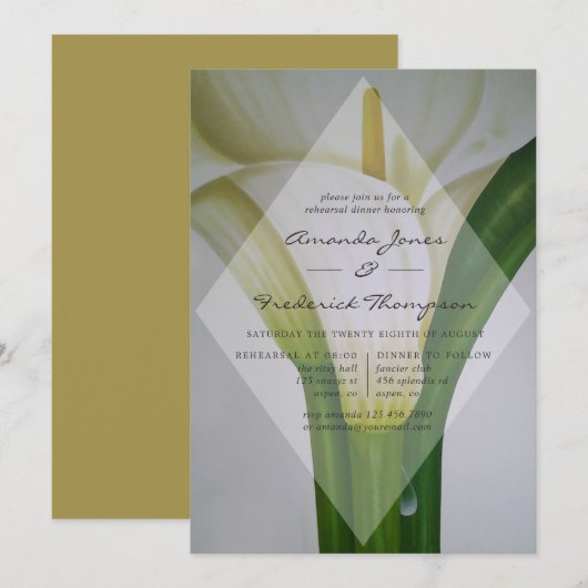Invitation Dîner de répétition de mariage au lys calla (Devant / Derrière)