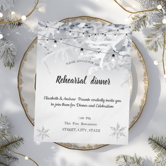 Invitation Dîner de répétition de mariage aux branches enneig