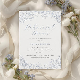Invitation Dîner de répétition de mariage aux fleurs bleues d